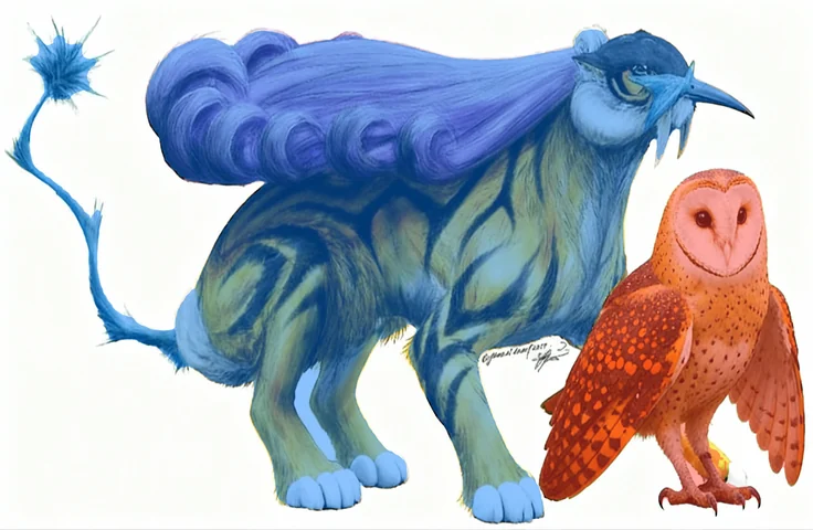 Target image with numbered regions on the illustrated creature and the owl